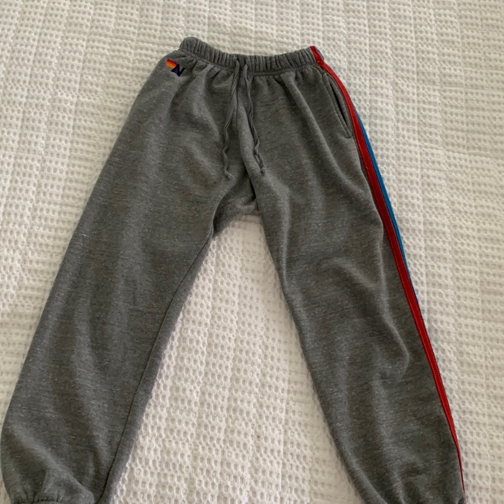 Aviator Nation Women’s light gray USA strip sweats
